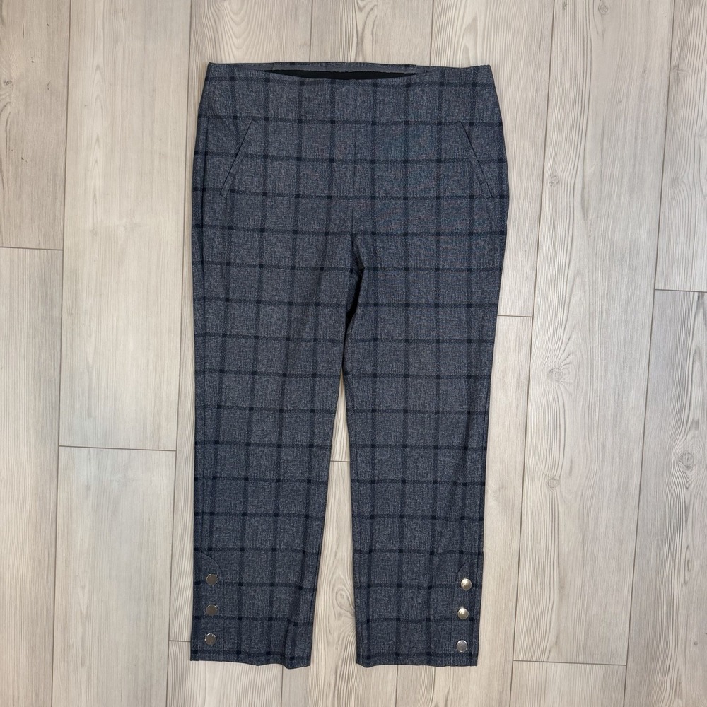 Chico's Fabulously Slimming Size 2 Large Ankle Plaid Pant Hem Detail Pull On‎